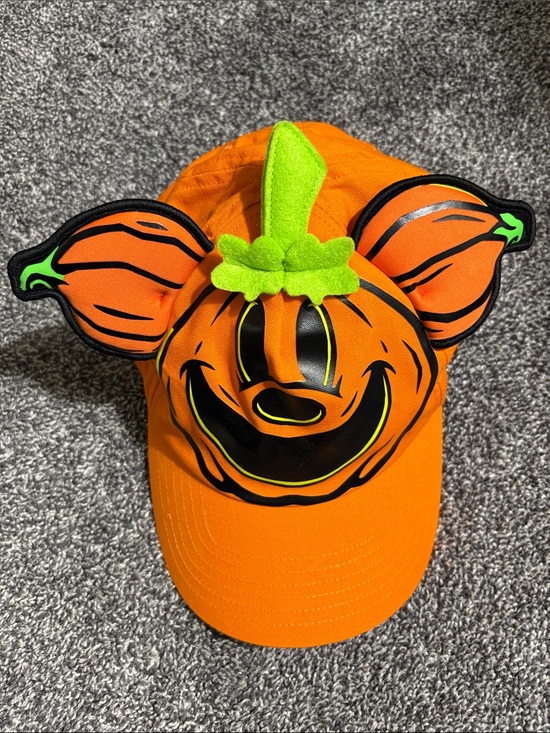 Disney Other - Disney 2024 Glow In The Dark Orange Pumpkin Mickey Ear Cap with Green Stem